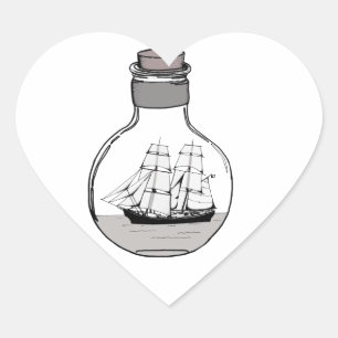 Sticker Cœur Le bateau dans l'ampoule en verre