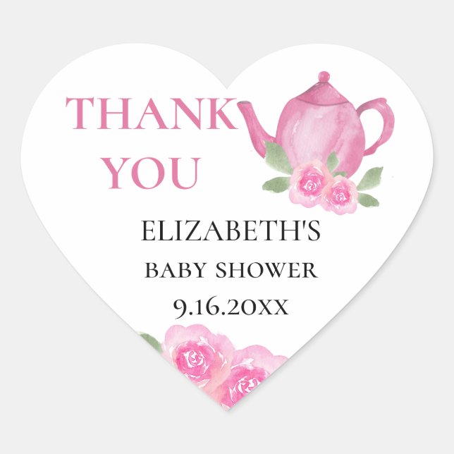 Sticker Cœur Le bébé brasse du Merci de Baby shower de théière  (Devant)