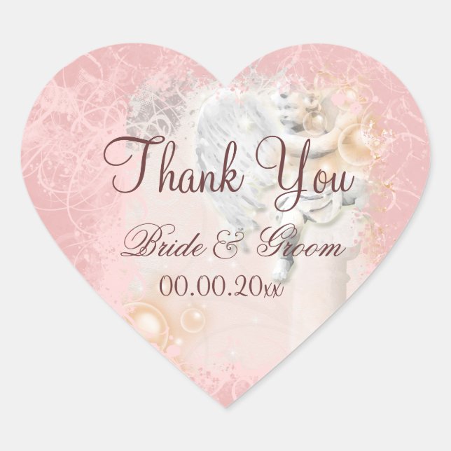 Sticker Cœur Le blanc rose "vous remercient" épouser élégant (Devant)