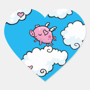 Sticker Cœur Le cochon volant danse sur les nuages