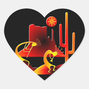 Sticker Cœur Le désert Kokopelli
