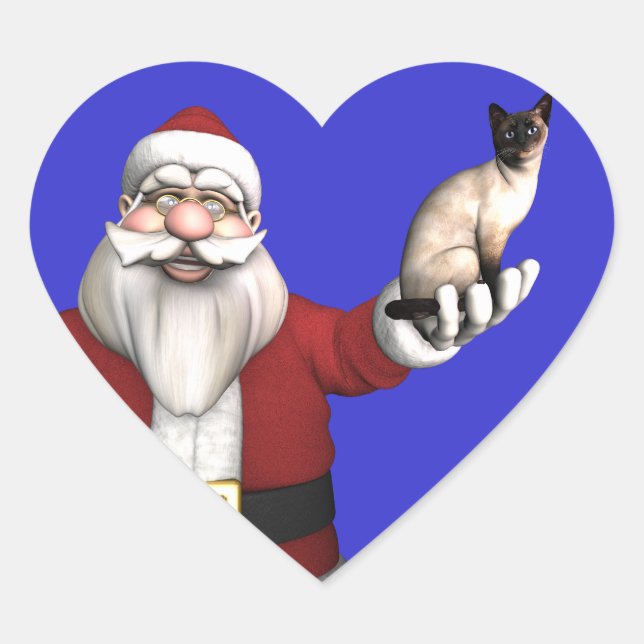 Sticker Cœur Le Père Noël aime les chats siamois (Devant)