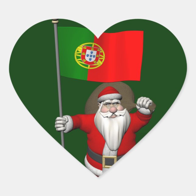 Sticker Cœur Le Père Noël Avec L'Ensigne Du Portugal (Devant)