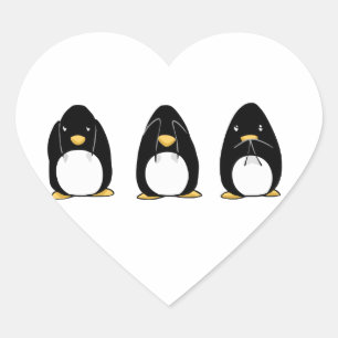 Sticker Cœur Le pingouin mignon voient que parler n'entendez