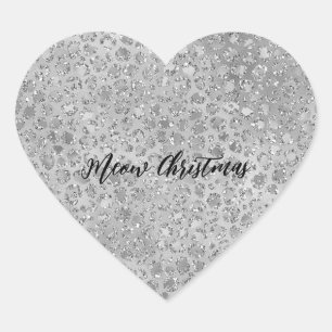 Sticker Cœur Leopard argenté gris Meow Kitty Cat