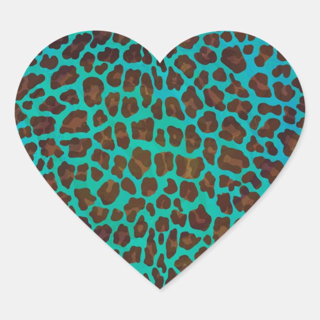 Sticker Cœur Léopard Brown et Turquoise (Devant)