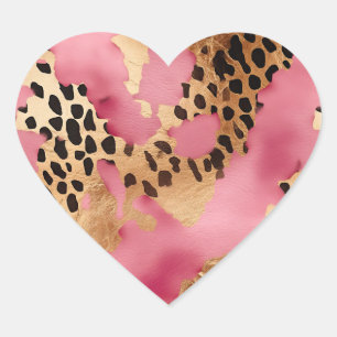 Sticker Cœur Léopard doré rose