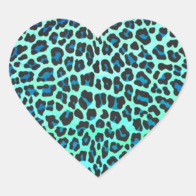 Sticker Cœur Léopard noir et Turquoise (Devant)