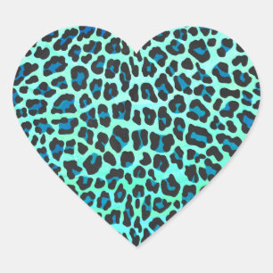 Sticker Cœur Léopard noir et Turquoise