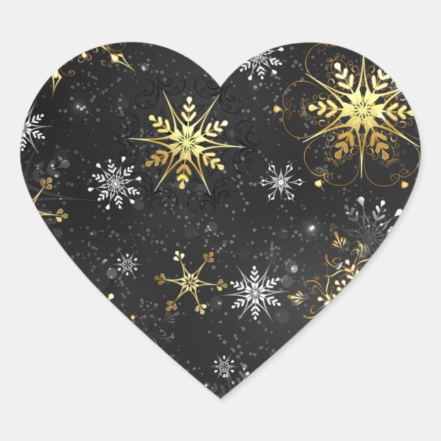 Sticker Cœur Les flocons dorés de Noël sur l'Arrière - plan noi (Devant)