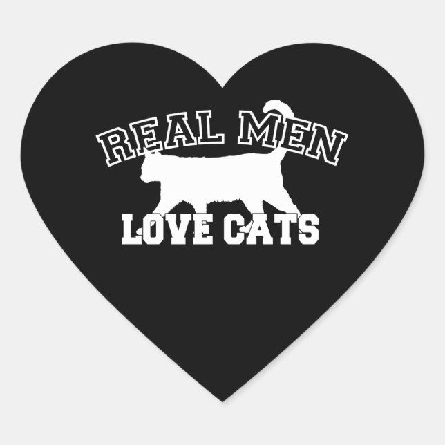 Sticker Cœur Les vrais hommes aiment les chats Silhouette blanc (Devant)