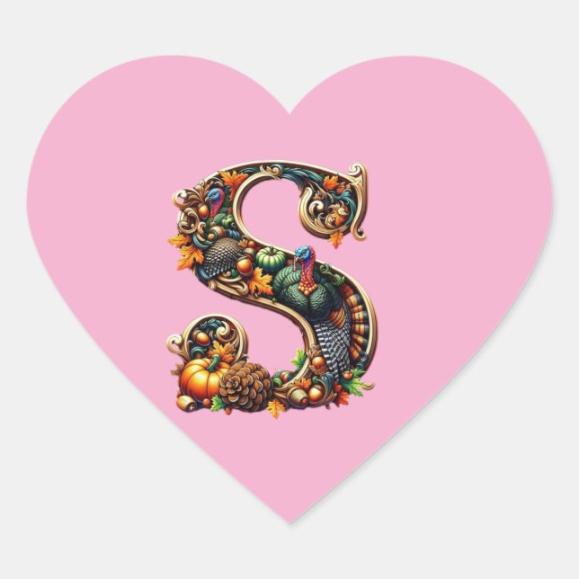 Sticker Cœur Letter S Thanksgiving turkey style gift  (Devant)