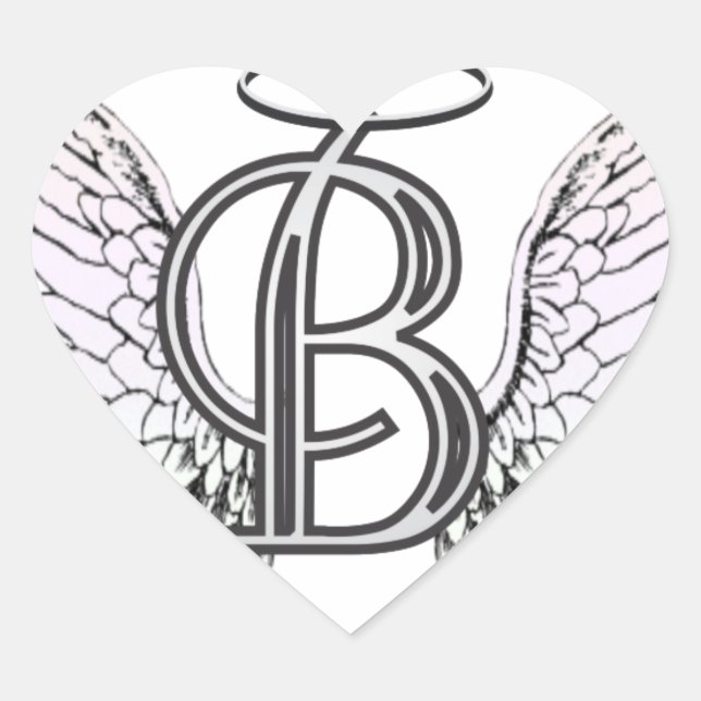 Sticker Cœur Lettre B Monogramme initial avec ailes angéliques  (Devant)