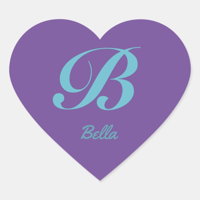 Sticker Cœur Lettre cursive B bleu violet calligraphie Monogram (Devant)
