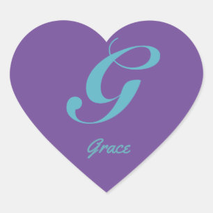 Sticker Cœur Lettre cursive G bleu violet calligraphie