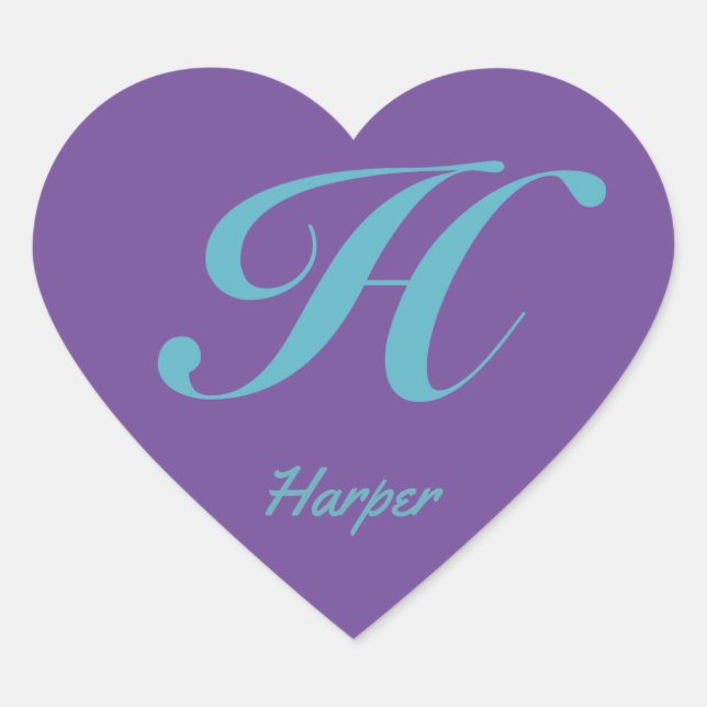 Sticker Cœur Lettre cursive H Bleu Purple calligraphie (Devant)