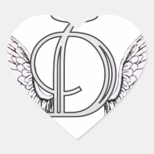 Sticker Cœur Lettre D Monogramme initial avec ailes angéliques 