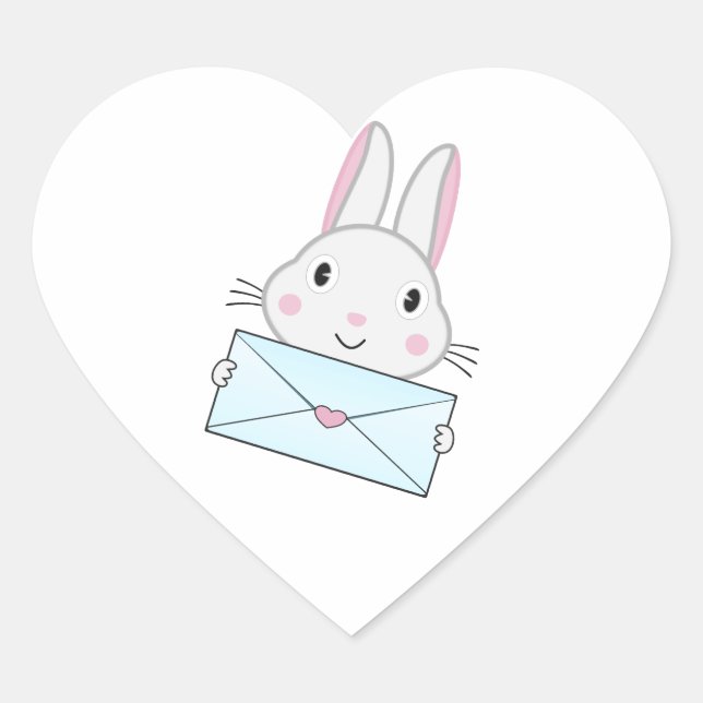 Sticker Cœur Lettre d'amour mignonne et belle lapin tenant (Devant)