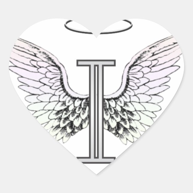 Sticker Cœur Lettre I Monogramme initial avec ailes angéliques  (Devant)