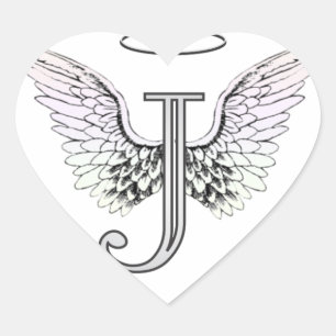 Sticker Cœur Lettre J Monogramme initial avec ailes angéliques
