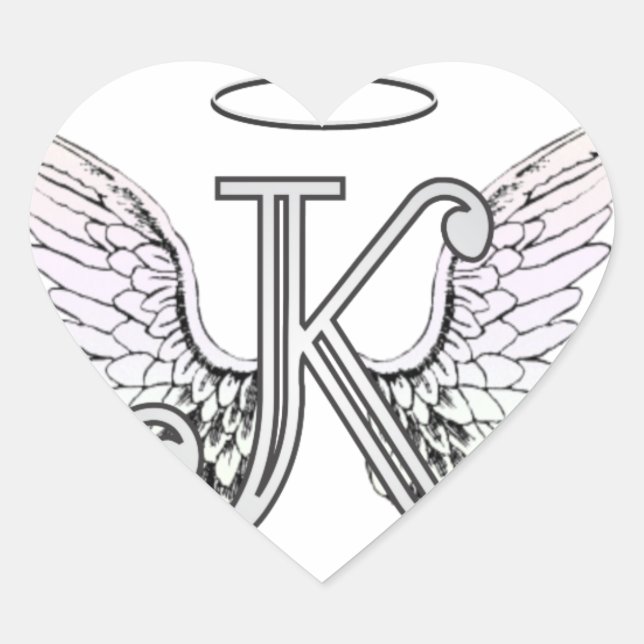 Sticker Cœur Lettre K Monogramme initial avec ailes angéliques  (Devant)