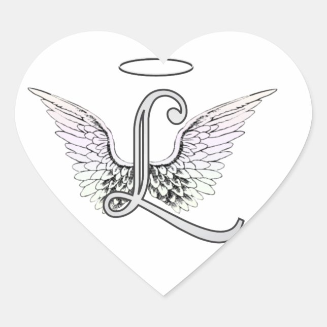 Sticker Cœur Lettre L Monogramme initial avec ailes angéliques  (Devant)