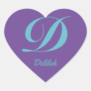 Sticker Cœur Lettre Monogramme Initial D Purple Blue calligraph
