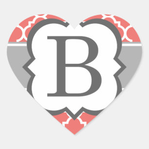 Sticker Cœur LETTRE MONOGRAPHIQUE BLANC DE CORail B QUATREFEIL
