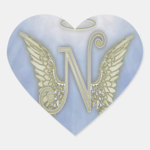 Sticker Cœur Lettre N Angel Monogramme