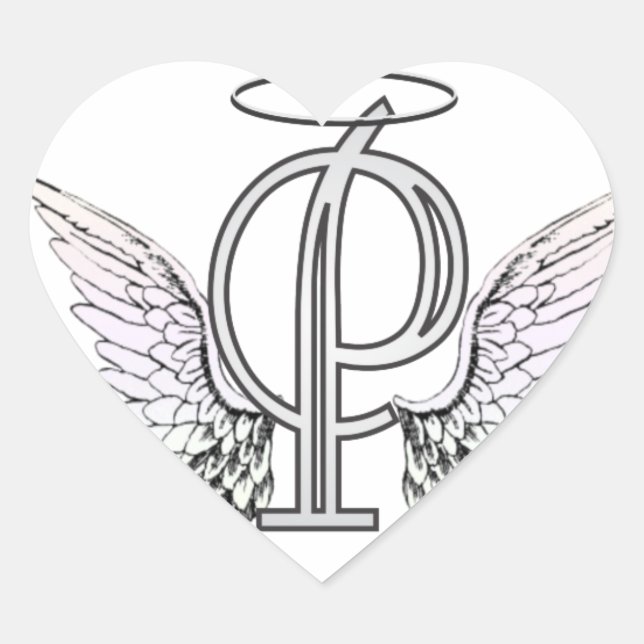 Sticker Cœur Lettre P Monogramme initial avec ailes angéliques  (Devant)
