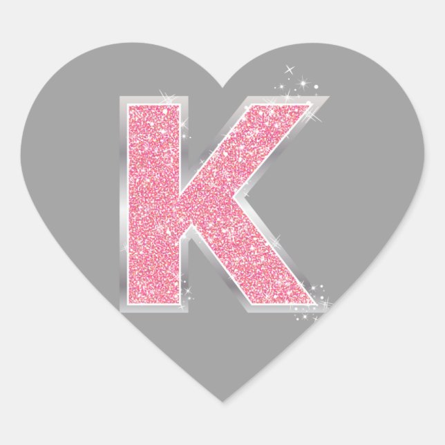 Sticker Cœur Lettre Parties scintillant rose K (Devant)
