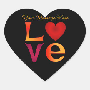 Sticker Cœur Lettres majuscules LOVE ombrées rouge et jaune sur