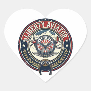 Sticker Cœur Liberty Aviator Patriotique Patriotique Aviation V