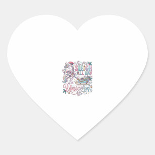 Sticker Cœur Licorne Traîneau Toute la Journée Licorne Adorable