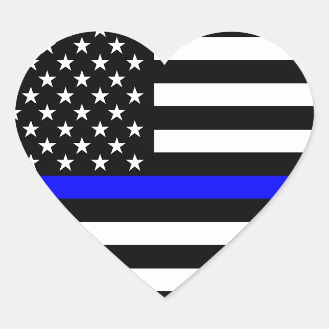 Sticker Cœur Ligne Bleue fine drapeau américain noir et blanc (Devant)