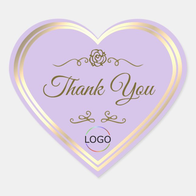 Sticker Cœur Lilac subtil avec cadre or et Merci logo (Devant)