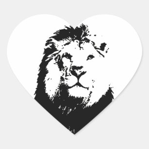 Sticker Cœur Lion noir et blanc