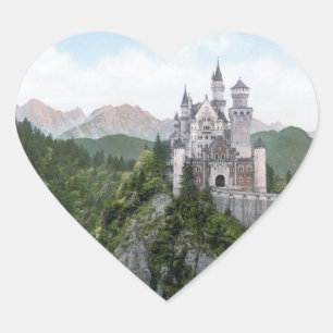 Sticker Cœur Lithographie de château de Neuschwanstein