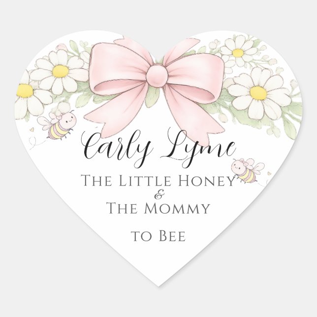 Sticker Cœur Little Honey Mommy to Bee  baby shower add name (Devant)