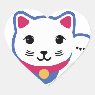 Sticker Cœur Little Lucky Cat, Maneki-neko,招 き 猫