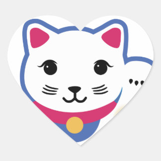 Sticker Cœur Little Lucky Cat, Maneki-neko,招 き 猫