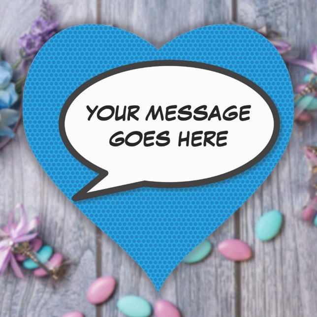 Sticker Cœur Livre humoristique de bulles vocales personnalisée (Personalized Speech Bubble Fun Comic Book Heart Sticker)