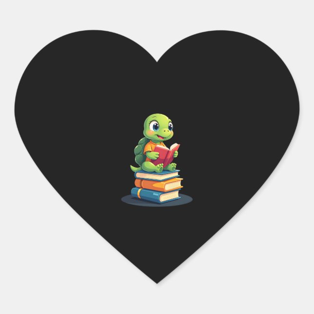 Sticker Cœur Livres de lecture de tortues adorables (1) (Devant)