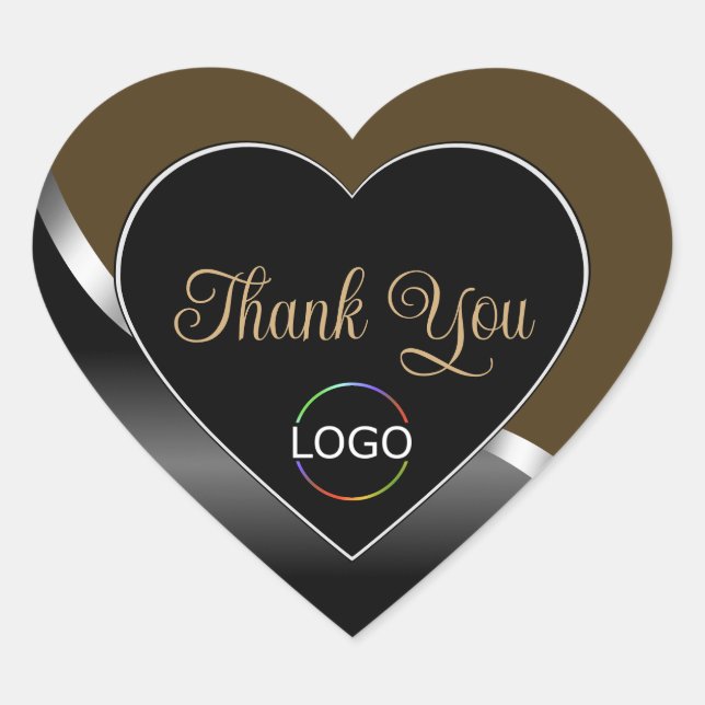 Sticker Cœur Logo Brown noir Wavy Silver Logo Cute Merci (Devant)
