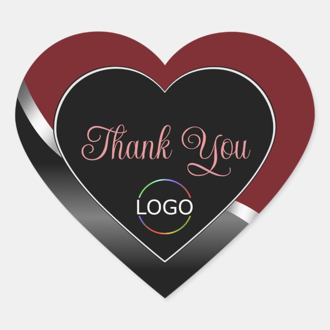 Sticker Cœur Logo en argent foncé rouge et noir ondulé en Merci (Devant)