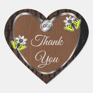 Sticker Cœur Logo Remerciement Mignon Cadre Argent Écorce d'Arb