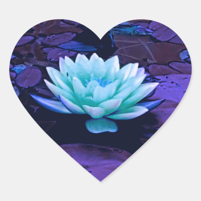 Sticker Cœur Lotus Fleur Magique Violet Bleu Turquoise Floral (Devant)