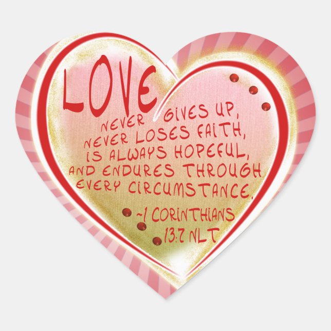 Sticker Cœur LOVE 1 Corinthiens 13:7 NLT ENDURES (Devant)