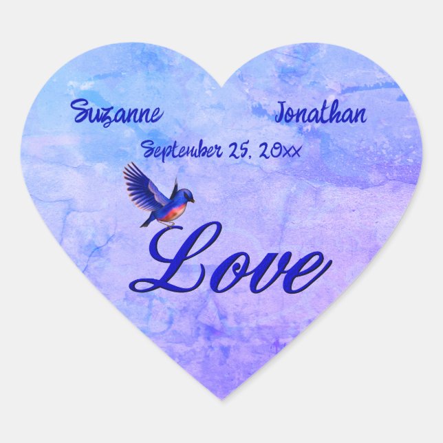 Sticker Cœur Love Elegant Bluebird Mariage personnalisé (Devant)