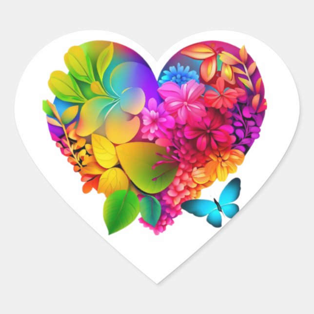 Sticker Cœur Love Heart Floral Design (Devant)